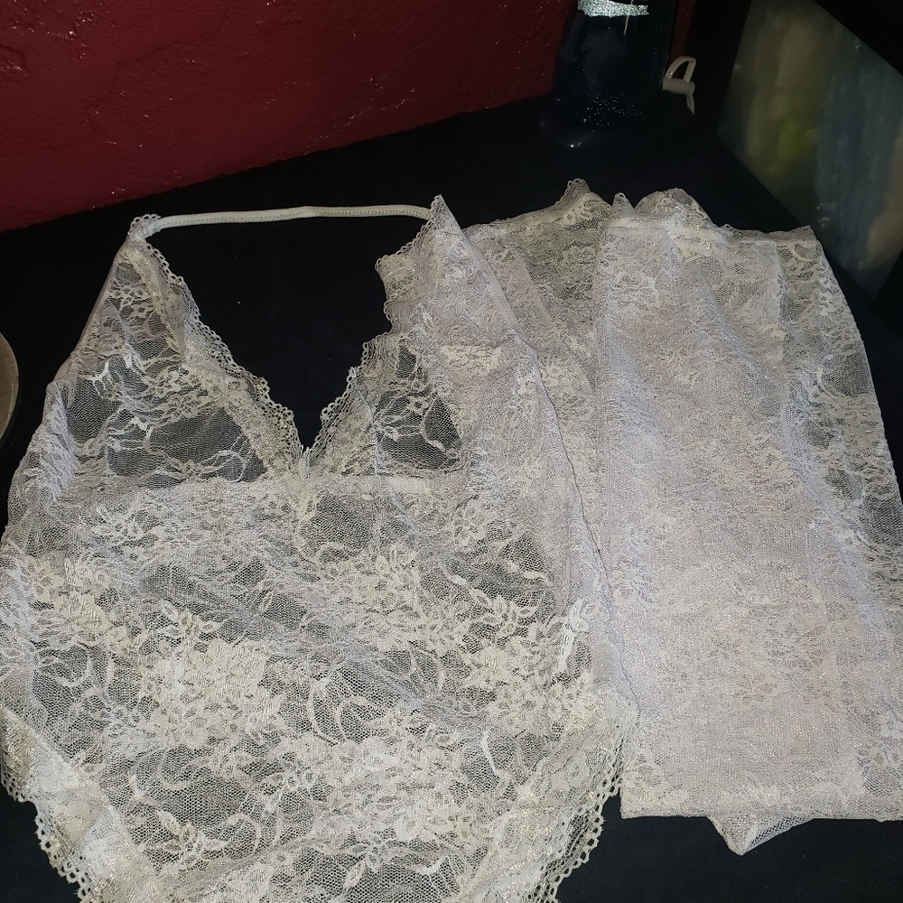 White Sexy Lace Two-piece Halter Neck Teddy with S - Picture 4 of 4